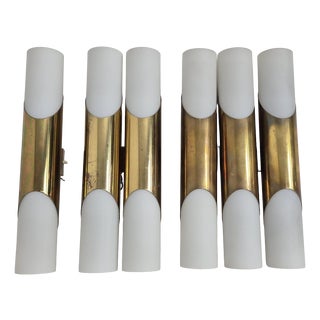 Opal Glass and Brass Wall Sconces by Rolf Krüger for Paul Neuhaus Leuchten, Germany, 1960s, Set of 3 For Sale