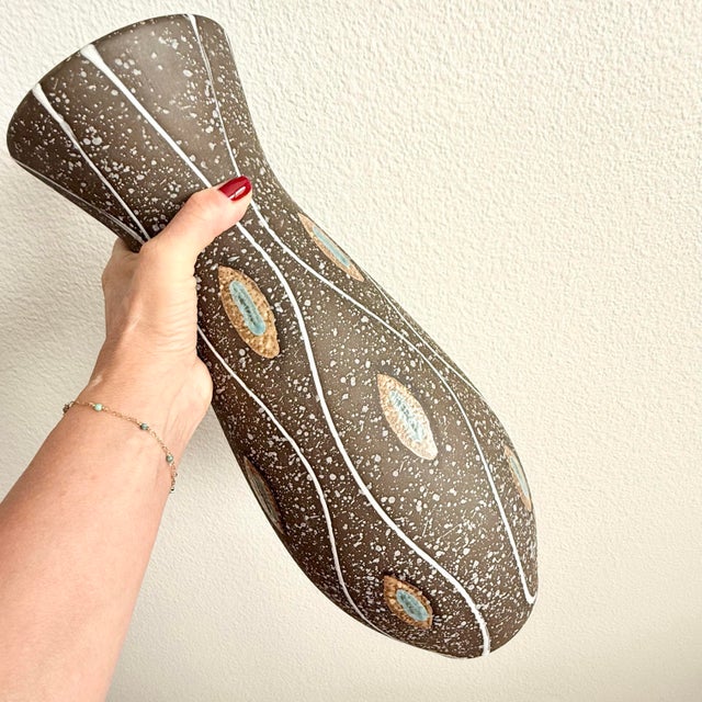 West German Pottery Textured 16” Floor Vase Mid Century Vintage MCM Marked Herta For Sale In Palm Springs - Image 6 of 6