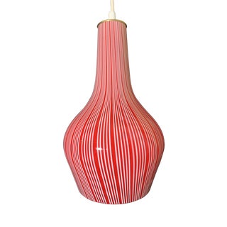Massimo Vignelli Cased Murano Glass Red and White Striped Pendant Lamp for Venini For Sale
