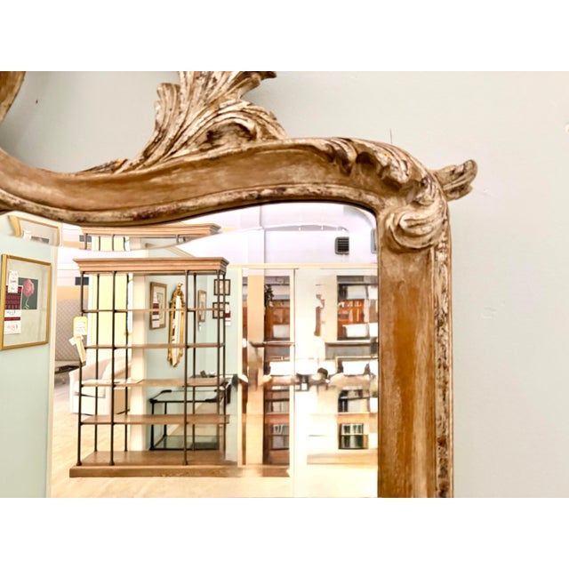 Late 20th Century LaBarge La Barge Carved Italian Rococo Style Ornate Mirror With Distressed Finish 73" Tall For Sale - Image 5 of 5