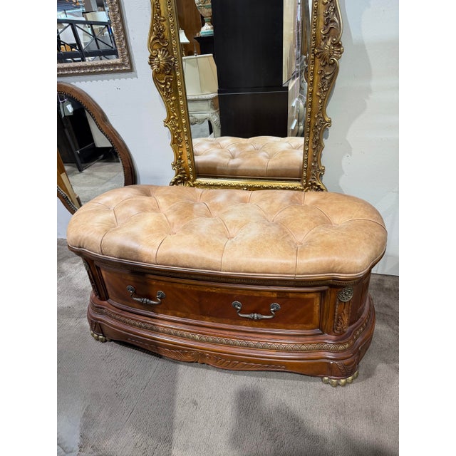 Aico Amini “Cortina” Honey Walnut Leather Top Storage Bench / Bedside Bench For Sale In Las Vegas - Image 6 of 8