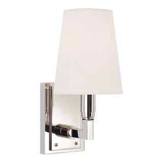 Thomas O'Brien for Visual Comfort Signature Watson Small Sconce in Polished Nickel with Linen Shade For Sale