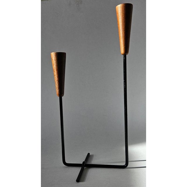 Mid-Century Teak and Metal Candleholder, 1960s For Sale - Image 13 of 16