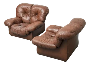 Brown Leather Club Chairs, 1970s, Set of 2
