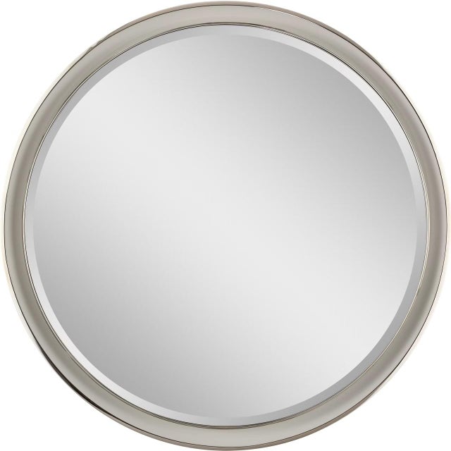 Metal Thomas O'Brien for Visual Comfort Signature Tricia 30" Illuminated Round Mirror in Polished Nickel For Sale - Image 7 of 11