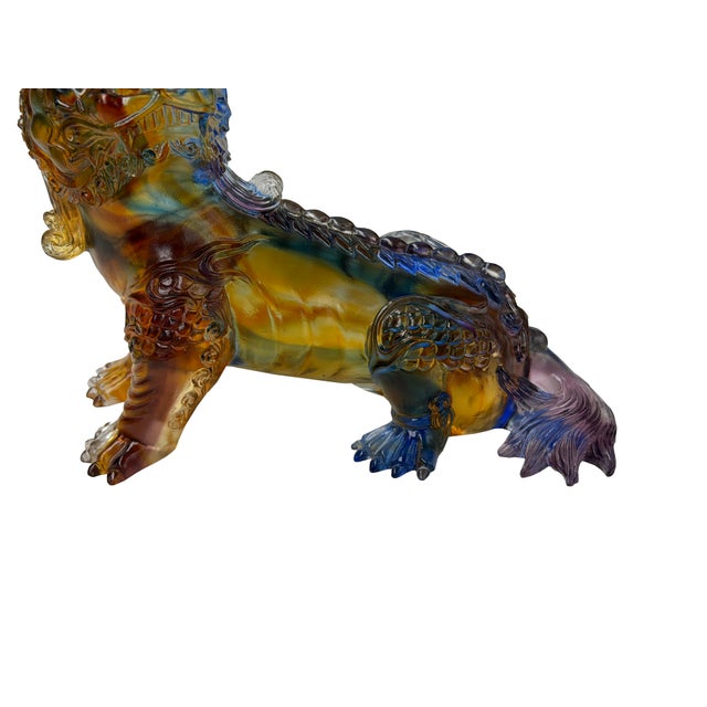 Glass Mixed Color Crystal Glass Mythical Pixiu Fengshui Art Figure For Sale - Image 7 of 10
