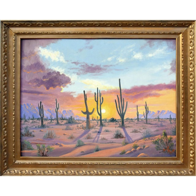 Mid Century Desert Cactus Sunset Landscape by Russell Dale Moffett by Russell Dale Moffett For Sale - Image 4 of 4