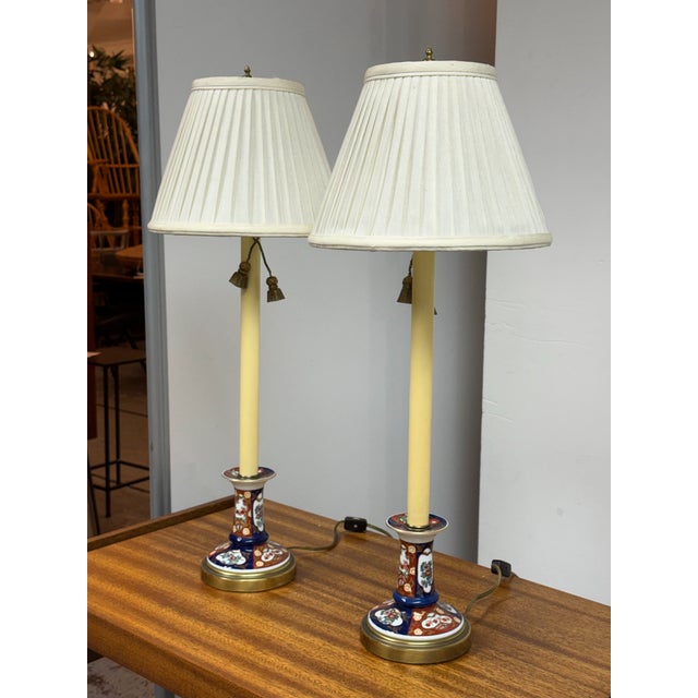 Chinoiserie Late 20th Century Frederick Cooper Imari Candlestick Table Lamps, Pair For Sale - Image 3 of 12