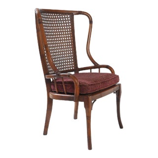 Mid 20th Century Vintage Mid Century Italian Curved Back Cane Wing Chair For Sale