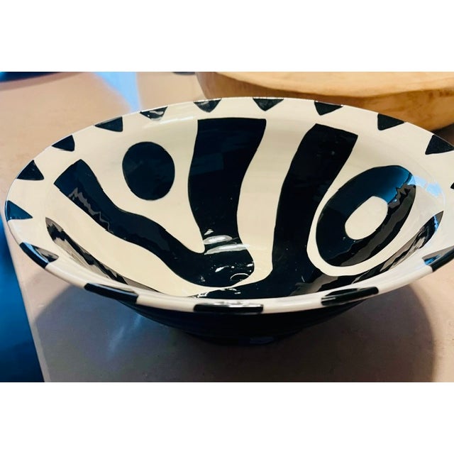 Contemporary Vintage Handmade Cobalt Blue, Black & White Hand-Painted Bowl For Sale - Image 3 of 3