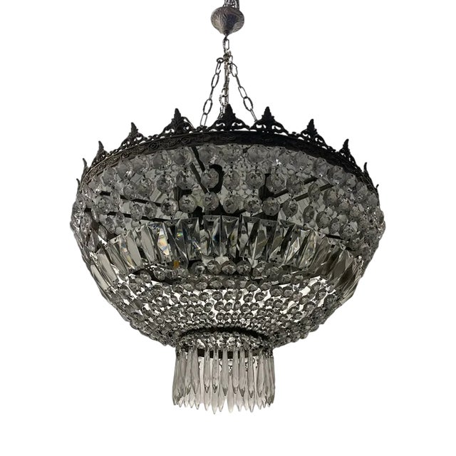 Large Crystal Chandelier, 1950s For Sale