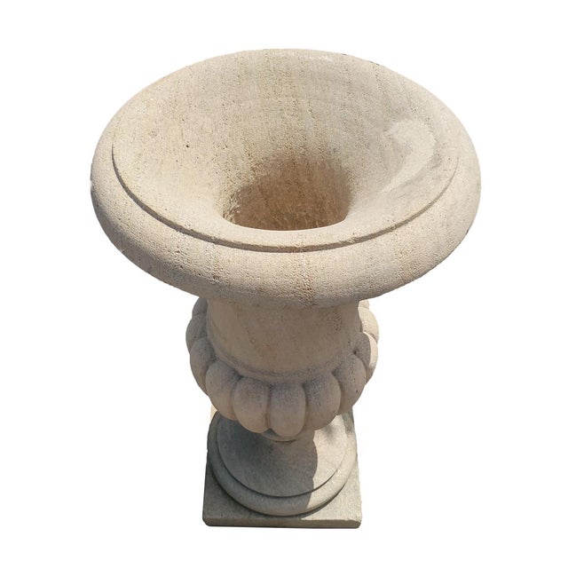 Indian 1920's India Antique Outdoor Sandstone Urn Planter For Sale - Image 3 of 6