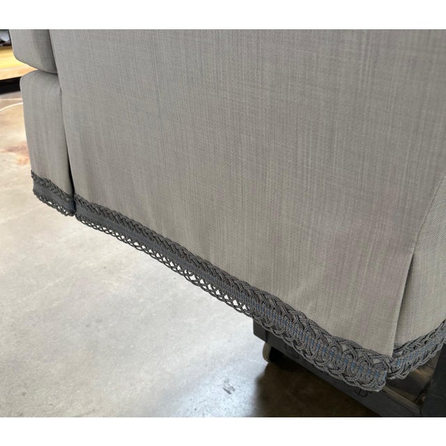 Gray Stanton Skirted Sofa Upholstered in Elizabeth Eakins Peek-a-Boo Gray Strie Wool From the Madeline Stuart Collection For Sale - Image 8 of 8