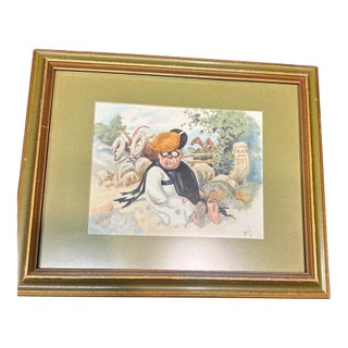 Arthur Thiele (1860-1936) Original Watercolor Gouache Painting Early Car Crash For Sale