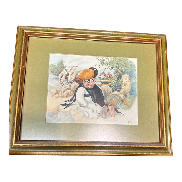 Arthur Thiele (1860-1936) Original Watercolor Gouache Painting Early Car Crash For Sale