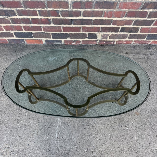 Hollywood Regency Mastercraft Brass and Glass Racetrack Oval Coffee Table For Sale - Image 3 of 12
