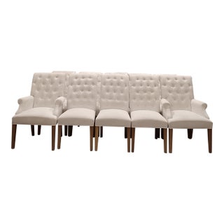 High Quality Velvet Upholstered High Back and Rolled Top Dining Chairs - Set of 10 For Sale