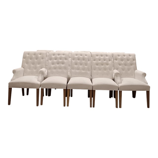 High Quality Velvet Upholstered High Back and Rolled Top Dining Chairs - Set of 10 For Sale