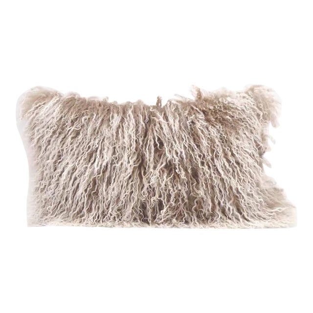 Wool Waist Pillow Natural Brown Beige Feather Velvet Cushion 11 "X 19" Inches For Sale