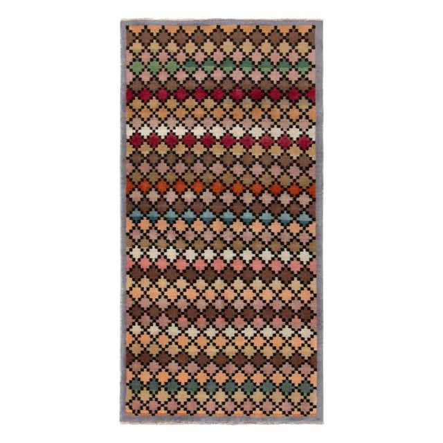 1960s Vintage Deco Rug in Multicolor Geometric Pattern For Sale In New York - Image 6 of 6