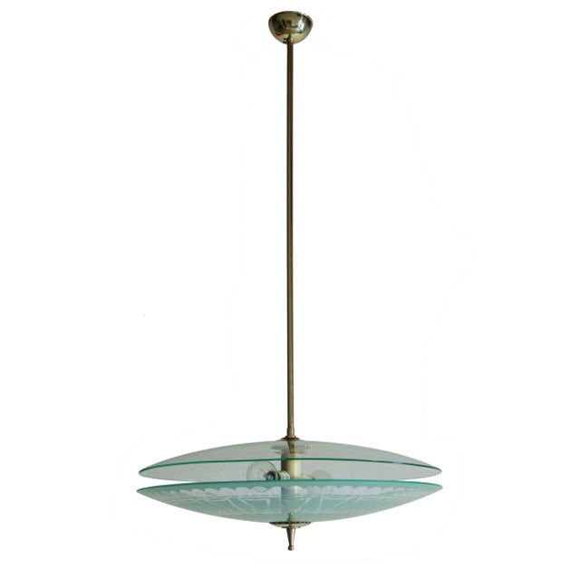 Italian Decorative Glass Double Disc Pendant Lamp, 1950s For Sale - Image 15 of 15