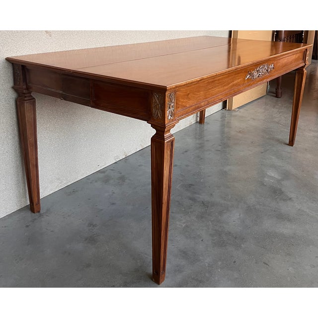 Brown French Louis XVI Style Carved Oak Convertible Console or Dining Table For Sale - Image 8 of 13