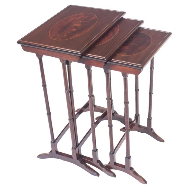 Antique Victorian Mahogany & Inlaid Nesting Tables, 1880s, Set of 3 For Sale - Image 10 of 10