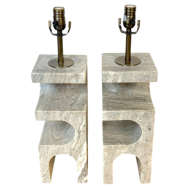 Pair of Up & Up Italian Sculptural Gray Marble Architectural Table Lamps, Circa 1975–1985 Pair of Up & Up Italian...