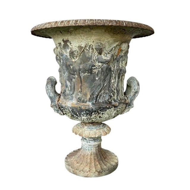 19th Century French Cast Iron Medici Borghese Garden Urns Pair For Sale In Tampa - Image 6 of 18