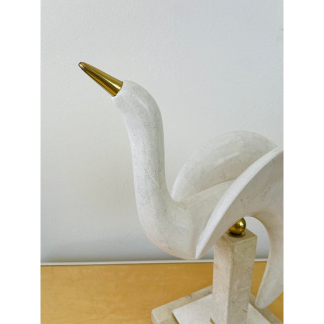 Off-white Vintage 1980s Pair of Maitland Smith Tessellated Stone Stylized Bird Statues For Sale - Image 8 of 15