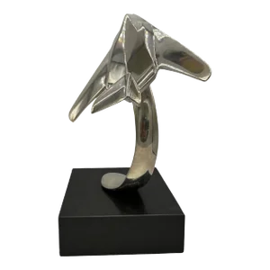 1980s Modernist Lockheed F-117 Nighthawk Chrome Sculpture W/ Black Granite Base