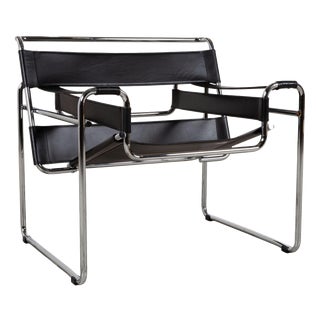 Wassily Chair Leather Armchair Black Chair by Marcel Breuer for Knoll Inc. For Sale