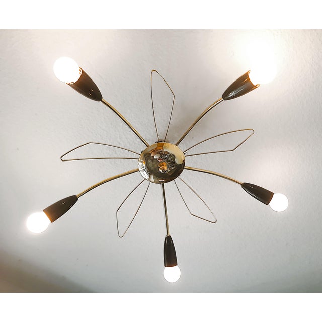 Vintage Sputnik Brass Ceiling Lamp with 5 Arms, 1950s For Sale - Image 10 of 11