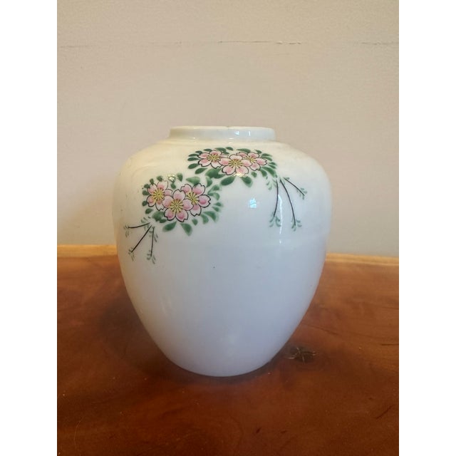 Asian Vintage Hand-Painted Porcelain Vase With Birds & Blossoms For Sale - Image 3 of 4