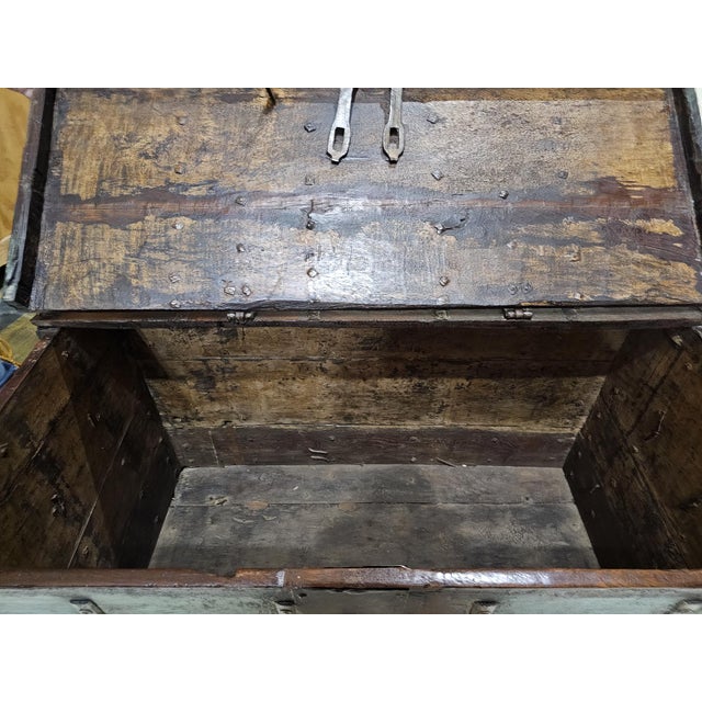 Blue Anglo-Indian Painted Teak Iron-Bound Merchant's Chest For Sale - Image 8 of 8