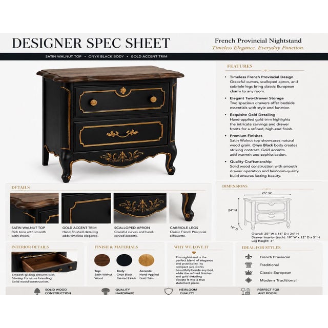 Stanley Furniture French Provincial Two-Drawer Nightstand A beautifully reimagined Stanley Furniture French Provincial...