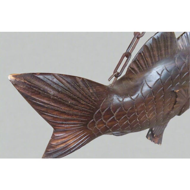 Japanese Fun Meiji Japanese Wood Carved Jizai Kagi Carp Hearth Kettle Hook With Bamboo Pole For Sale - Image 3 of 8