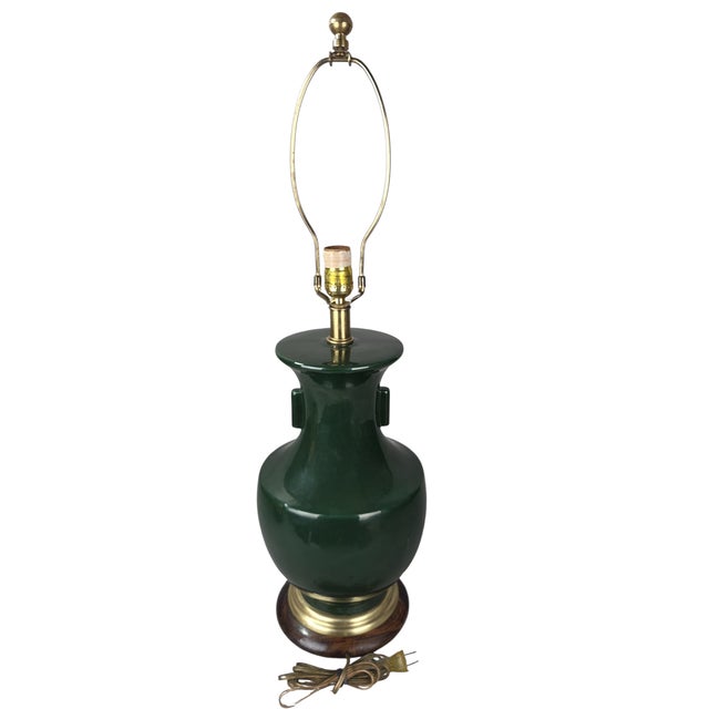 Frederick Cooper Vintage Mid-Century Modern Frederick Cooper Dark Green Ceramic Table Lamp For Sale - Image 4 of 10