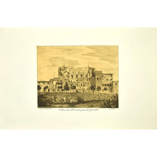 Palazzo Savorelli Quartiere Generale di Garibaldi is an original lithograph on cardboard realized by Gallozzi in the mid...