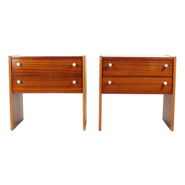 Square Bedside Tables in Mahogany, Czechoslovakia, 1970s, Set of 2 For Sale