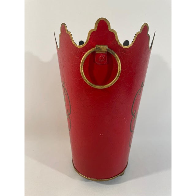 Metal Tall Vintage French Tole Cachepot With Monteith Rim For Sale - Image 7 of 14