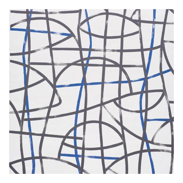 Sample - Schumacher Abstratto Wallpaper in Black & Cobalt For Sale