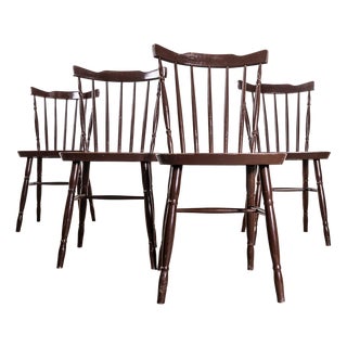 Dark Turned Spindle Back Dining Chairs, 1950s, Set of 4 For Sale