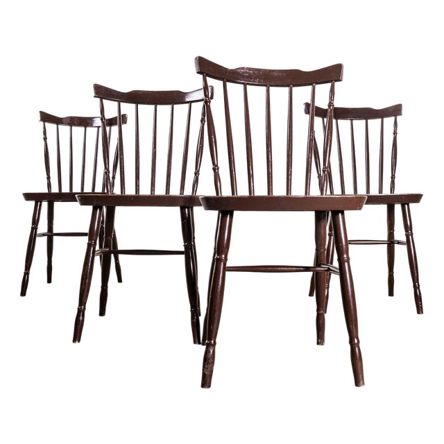 Dark Turned Spindle Back Dining Chairs, 1950s, Set of 4 For Sale