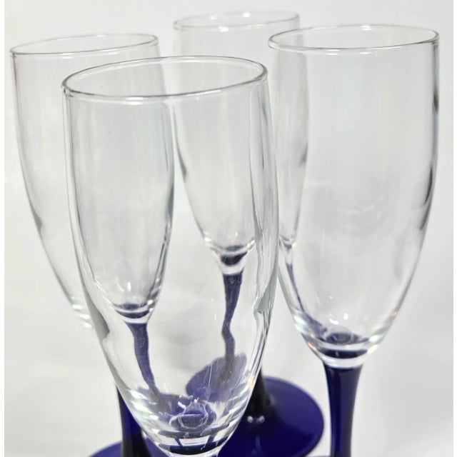 Cobalt Stemmed Champagne Flutes- Set of Four For Sale - Image 6 of 11