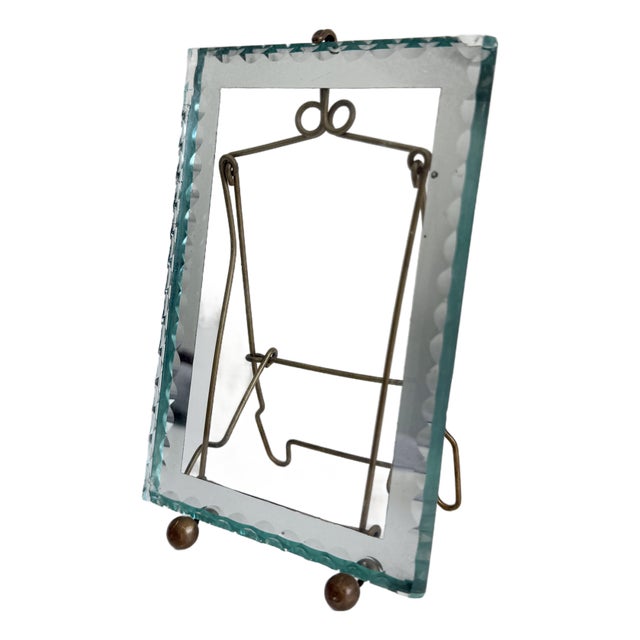 French Art Deco Brass & Chip Glass Easel Picture Frame For Sale