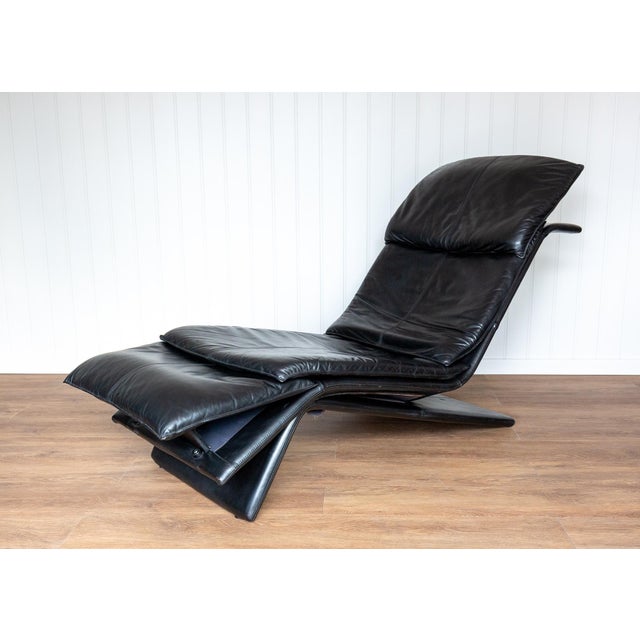 Mid-Century Modern Vintage Chaise Lounge in Black Leather by Maurice Villency, 1980s For Sale - Image 3 of 18