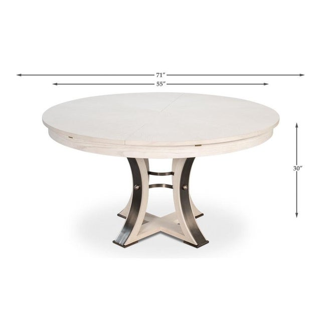 Transitional Round Dining Table, Medium - White Oak With Iron Pedestal For Sale - Image 11 of 11
