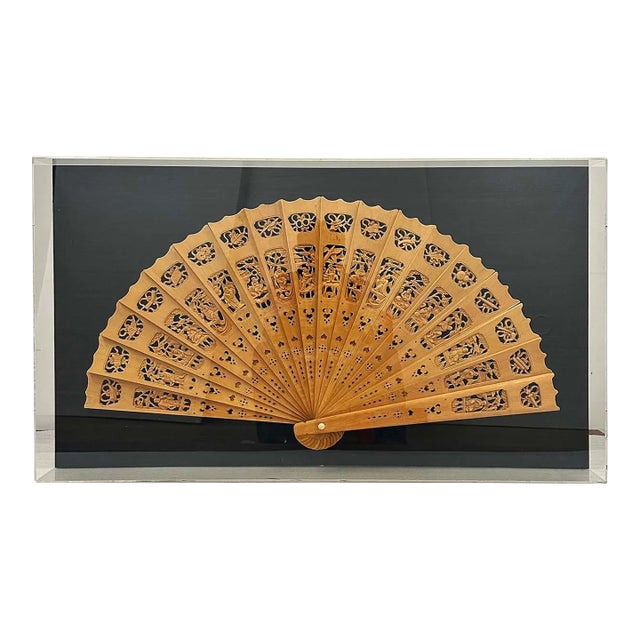 Mid-20th Century Chinese Boxwood Carved Decorative Fan For Sale