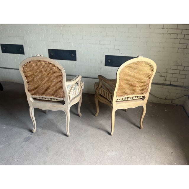 Late 20th Century Pair of French Louis XV Style Cane Back Bergère Chairs For Sale - Image 4 of 9